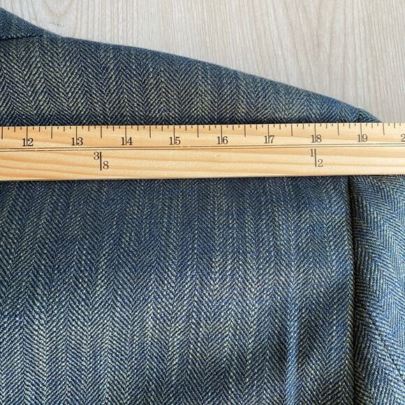 Paul Fredrick Herringbone Double Breasted Sport Coat Blazer Men 40L Green Navy - Picture 12 of 13